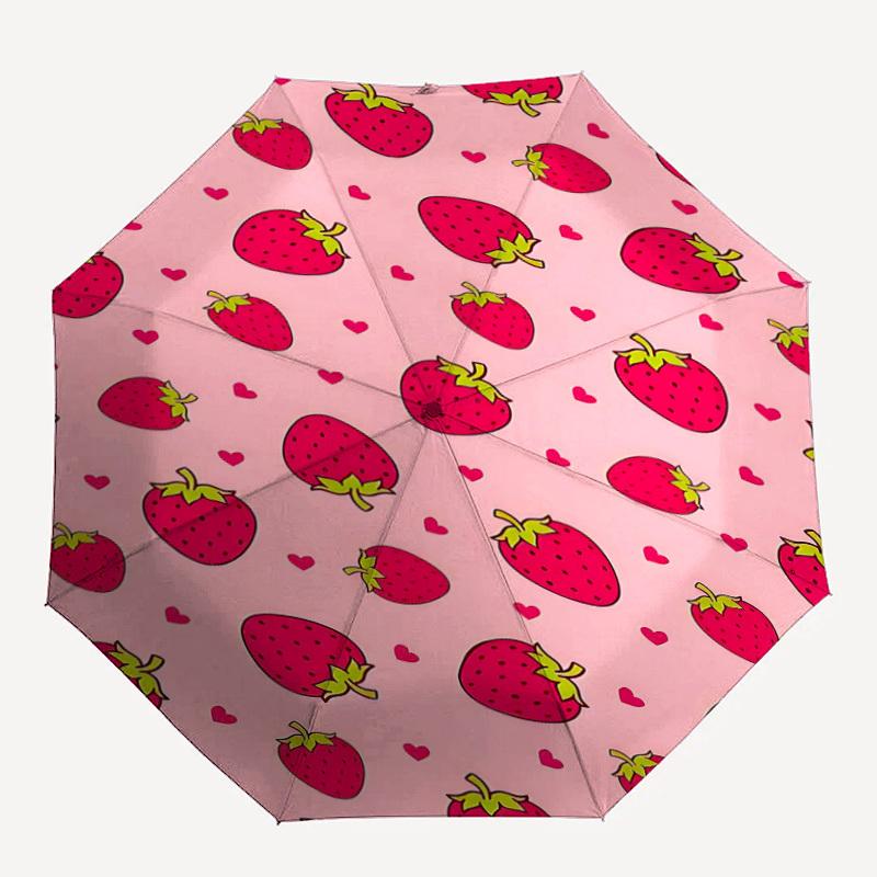1pc Strawberry Pattern Automatic Open/Close Umbrella, Portable Folding Umbrella for Travel, Themed Events089