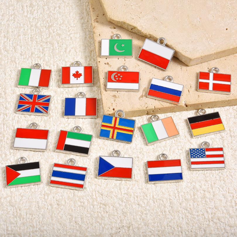 5pcs/Lot Different Countries Flags Enamel Charms For Jewelry Making Supplies Rectangle Silver Color Pendants Handmade Materials