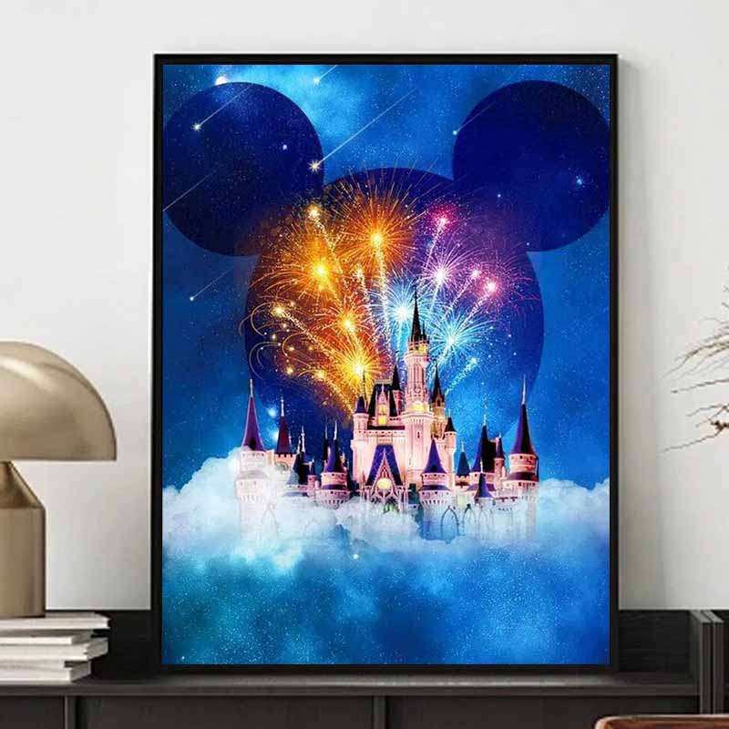 Disney Diamond Painting Castle Mickey Mouse Starry Sky Fireworks Art Painting Cute DIY Rhinestone Mosaic Cross Stitch Kit, Embroidery Gift, Home Decor