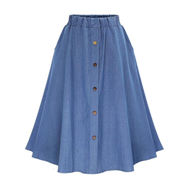 Summer Buttons Loose Elastic Denim Women Skirt Fashion Elegant Solid Color Casual Simple A-line Skirts Female Streetwear Loose Women's Clothing