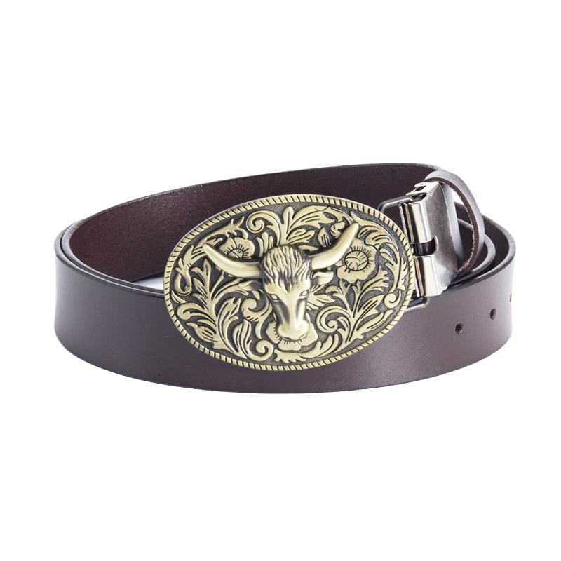 Cowhide Belt, Cow Head Retro Belt, The Whole Two-layer Cowhide Fashionable and Simple Belt.