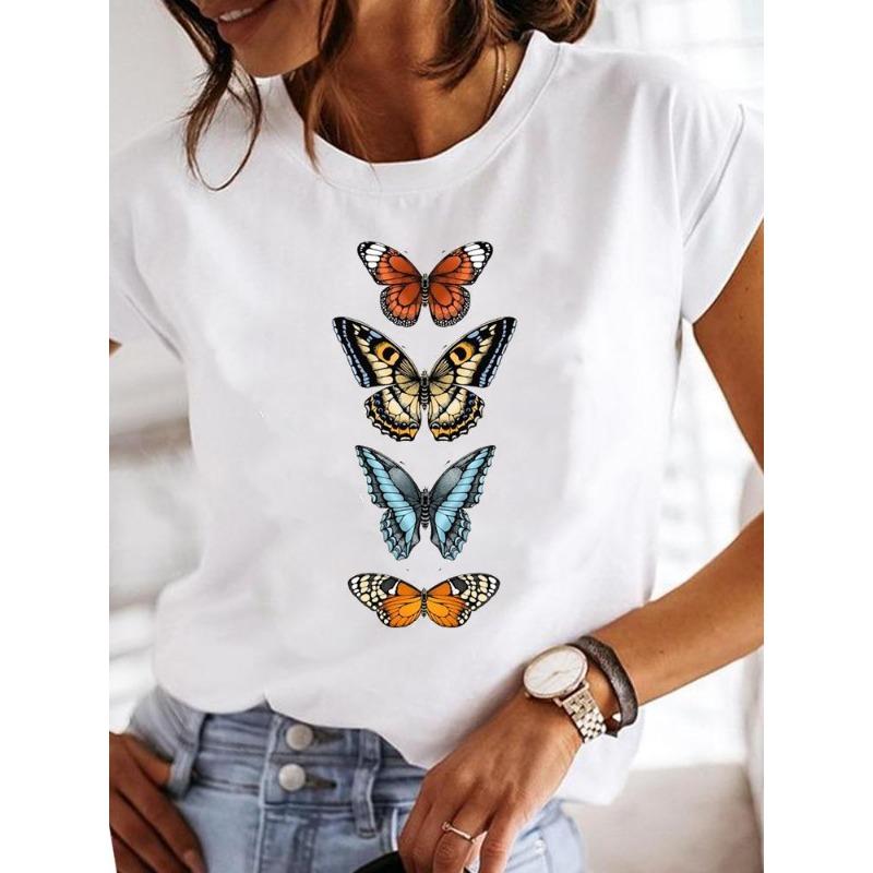 Summer T-shirt clothing dragonfly pattern printing T-shirt short-sleeved top fashion casual ladies women