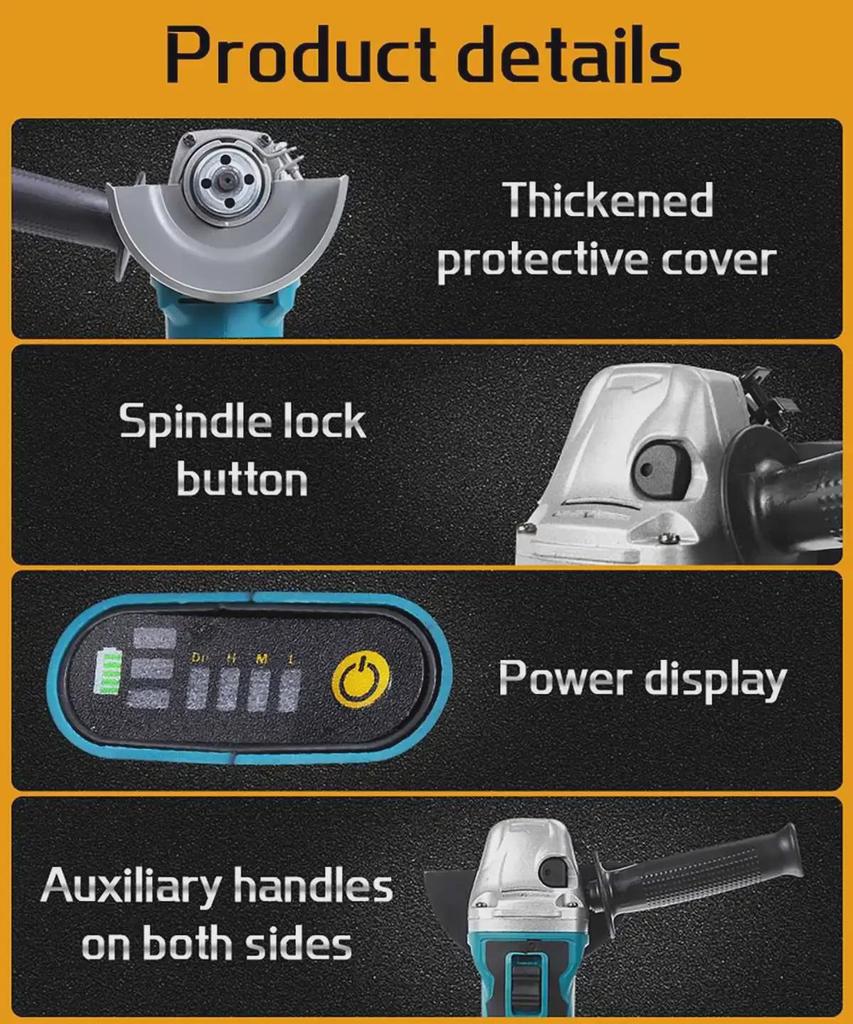 Rebarbadora de Ângulo Recarregável sem Escovas de Lítio 125V e Polidora com Estojo de Plástico Durável