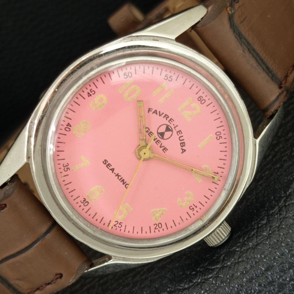

SWISS VINTAGE FAVRE LEUBA SEA KING 253 HAND-WINDING MENS PINK WATCH a703726-1