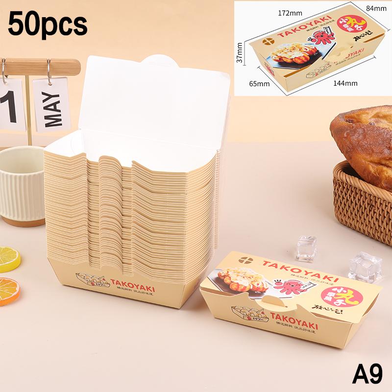 50ks Krabička na balení chobotnicových kuliček Japonské pouliční jídlo Takoyaki Jednorázový papírový kontejner na balení svačin s sebou