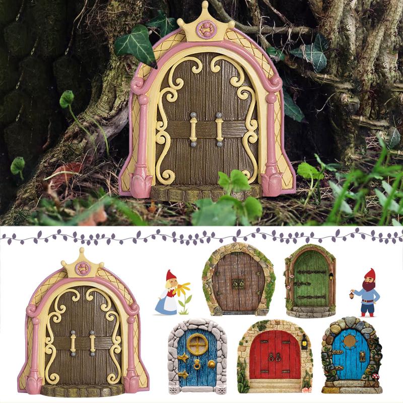 Elf Fairy Door Miniature Garden House Decor Tree Doors Miniature Yard Art Wooden Sculptures Mini Home Garden Doors Ornaments