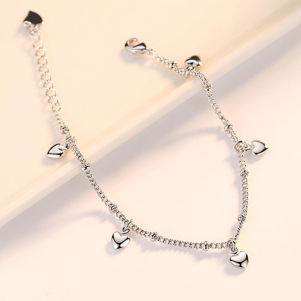 925 Sterling Silver Fashion Heart Pendant Bracelet Gift Jewelry