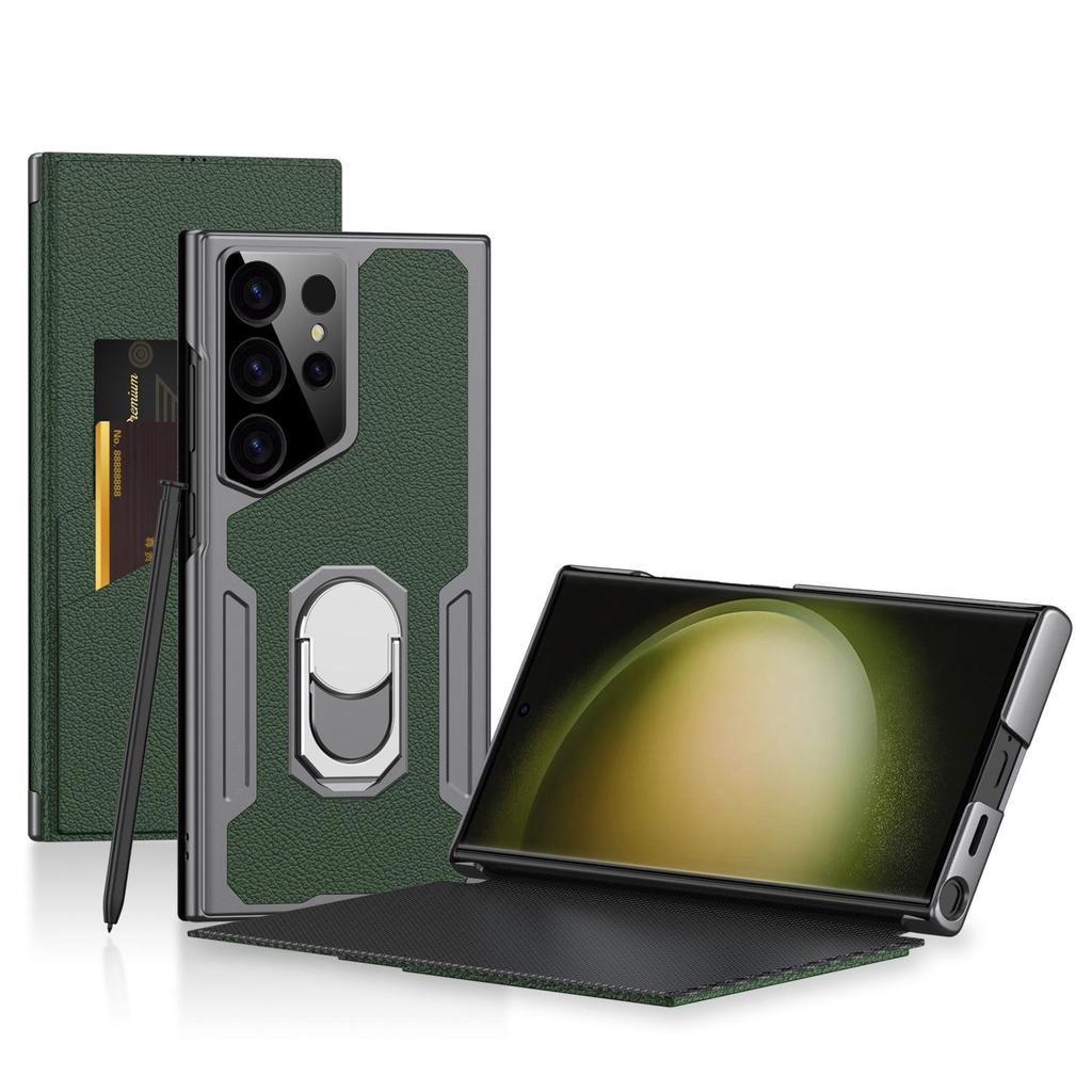 Samsung S23 Ultra Stylish Business Flip Leather Case with Armor Bracket and Full Coverage Protection