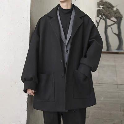 Men's Winter Woolen Trench Coat Windbreaker Mid Length Jacket Students Korean Style Loose Trend Handsome Autumn Clothes