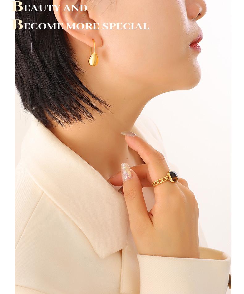 Elegant Gold-Plated Water Drop Earrings for Women - Titanium Steel, Niche Design, Colorfast Jewelry