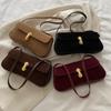 Vintage Faux Suede Shoulder Bags For Women Lock Decoration Small Underarm Bag Versatile Trendy Pillow Bags
