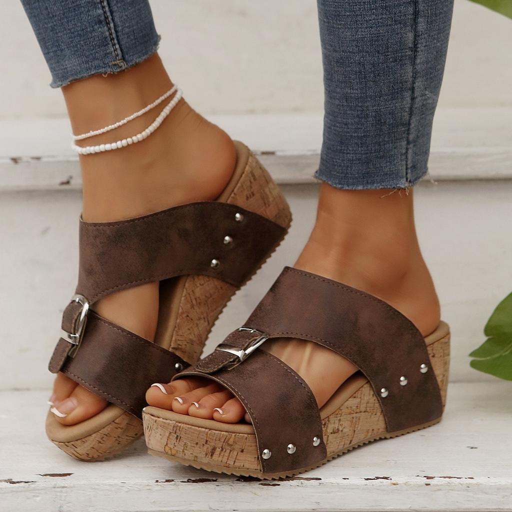 Women Sandals 2025 New Retro Peep Toe Wedges Casual Shoes Women Roman Open Toe Platform Sandals Slides Women Zapatos De Mujer