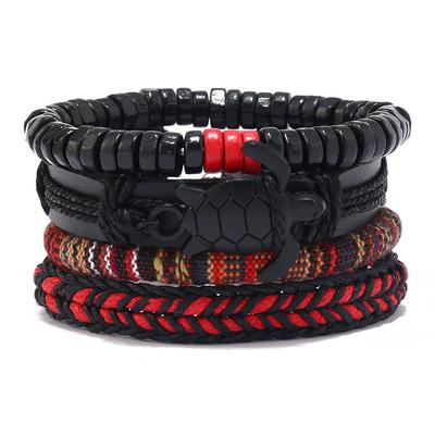Men's Simple Hand-woven Bohemian Colored Leather Bracelet Turtle Alloy Accessories Set Hand Rope
