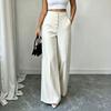 Women's High Wide Leg Pants with Button Pockets Color Casual Trousers for Commute