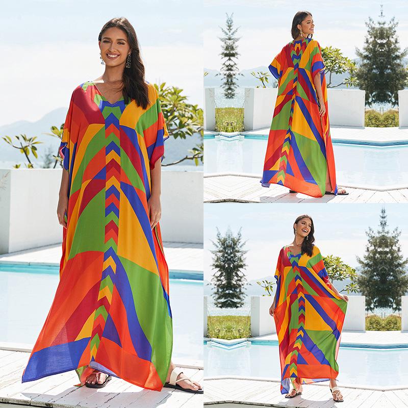 European-American Cotton Tie-Dye Beach Dress: Loose Robe & Bikini Cover-Up