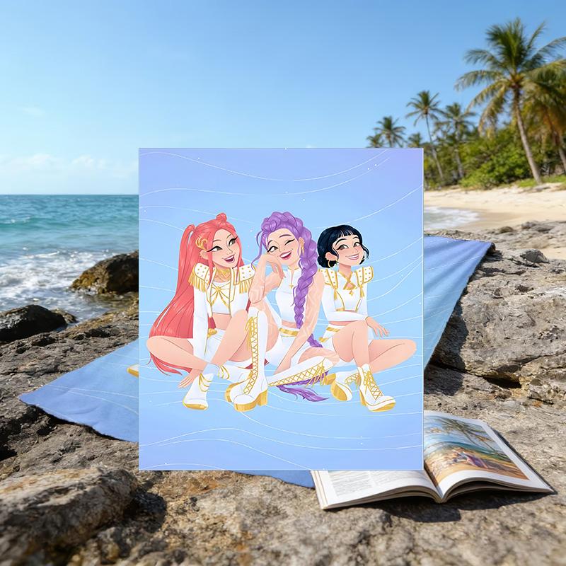 1pc KPop Demon Hunters11 Beach Towel, Beach and Seaside Swimming Pool Equipment, Fashion Pattern, Rectangular, Travel Essentials