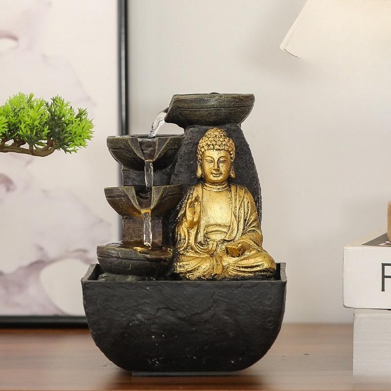 

Desktop flowing wealth ornament, living room Chinese Zen decoration, small Feng Shui wheel fountain