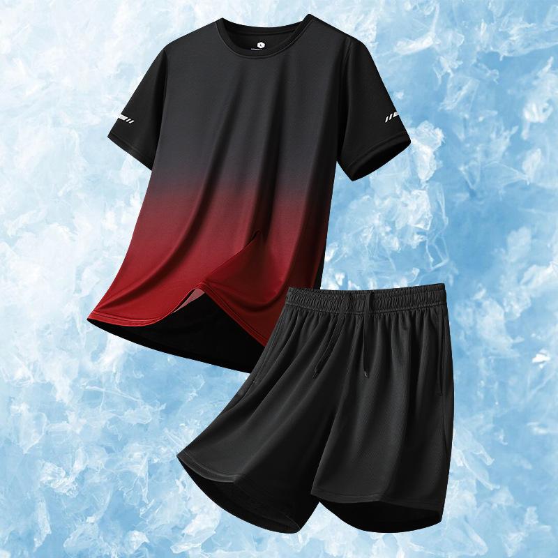 Sports Ice Silk T-shirt, Sports Wear, Short Sleeve Set, Running Speed Dry T-shirt, Men's Set