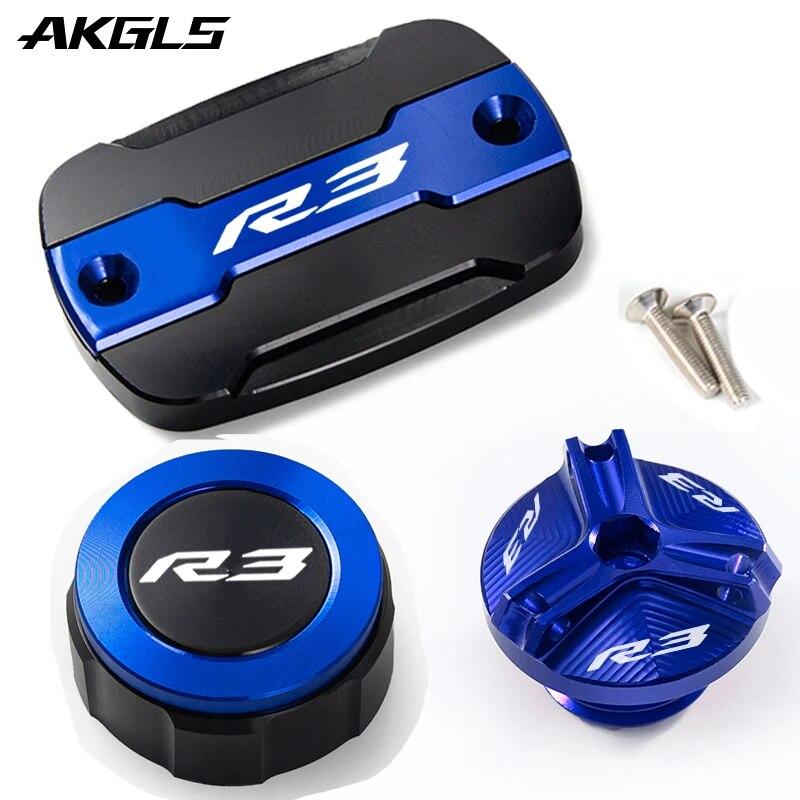 Für Yamaha YZF R3 YZF-R3 YZFR3 2015-2022 Motorrad vorderer und hinterer Bremsölkappen-Schutz und Öleinfülldeckel R3 Zubehör