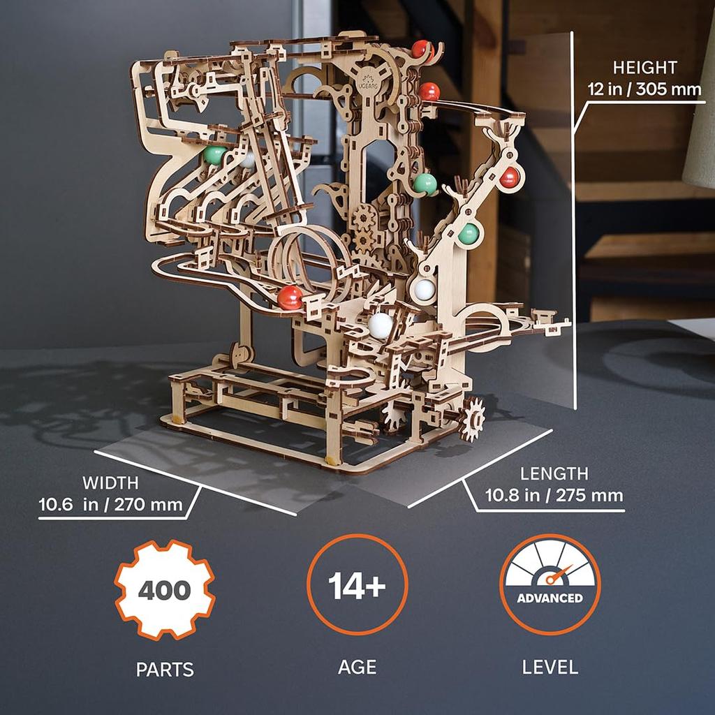 Ugears Marble Run Chain Hoist 70156 Wooden Puzzle, Crafts & Models, No Glue or Tools Required, for Adults and Kids