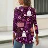Women's V-Neck Button Halloween Three-quarter Sleeve T-Shirt Top
