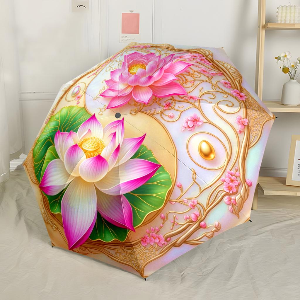 Stained Glass Carnivorous Plant Portable Automatic Umbrella Folding Umbrella with 8 Ribs Durable Plastic & Iron for Outdoor Daily Use