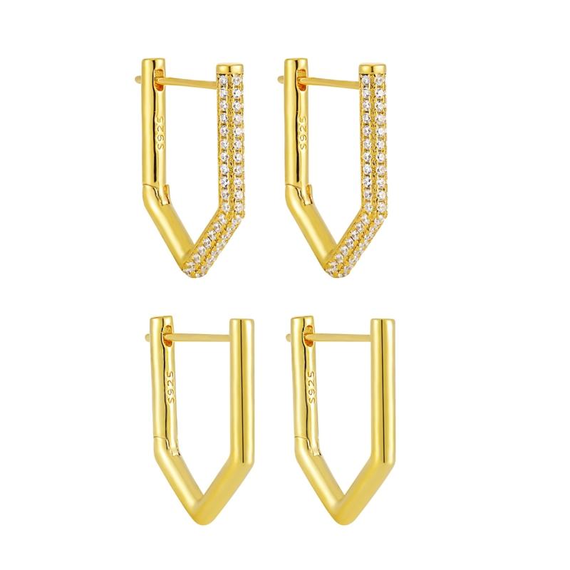 V Shape Fashion Hoop Earrings ,925 Sterling Silver Earring,18k Gold Plated Zirconia Earring for Women