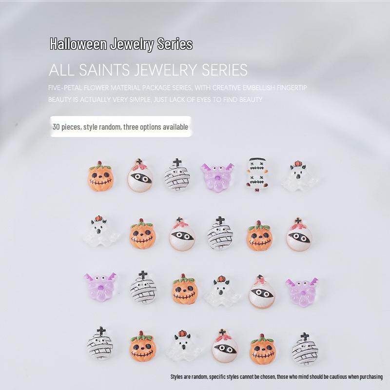 Halloween Punk Nail Art: Spiderwebs, Skulls, Witch, Ghost, Pumpkin Resin Decorations