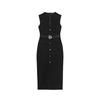 Summer New Product Women's Clothes round Neck Sleeveless Fake Button Decoration with Belt Crepe Midi Skirt Dress 3897166