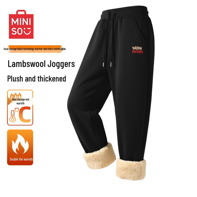 

MINISO Men s Plush Lined Warm Jogger Sweatpants L