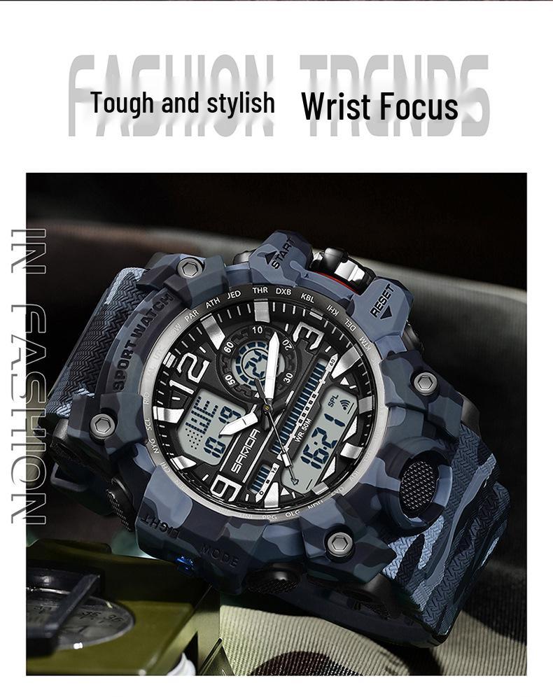 SANDA Youth Camouflage Sports Watch - Cool Dual Display, Waterproof Men's Electronic Watch