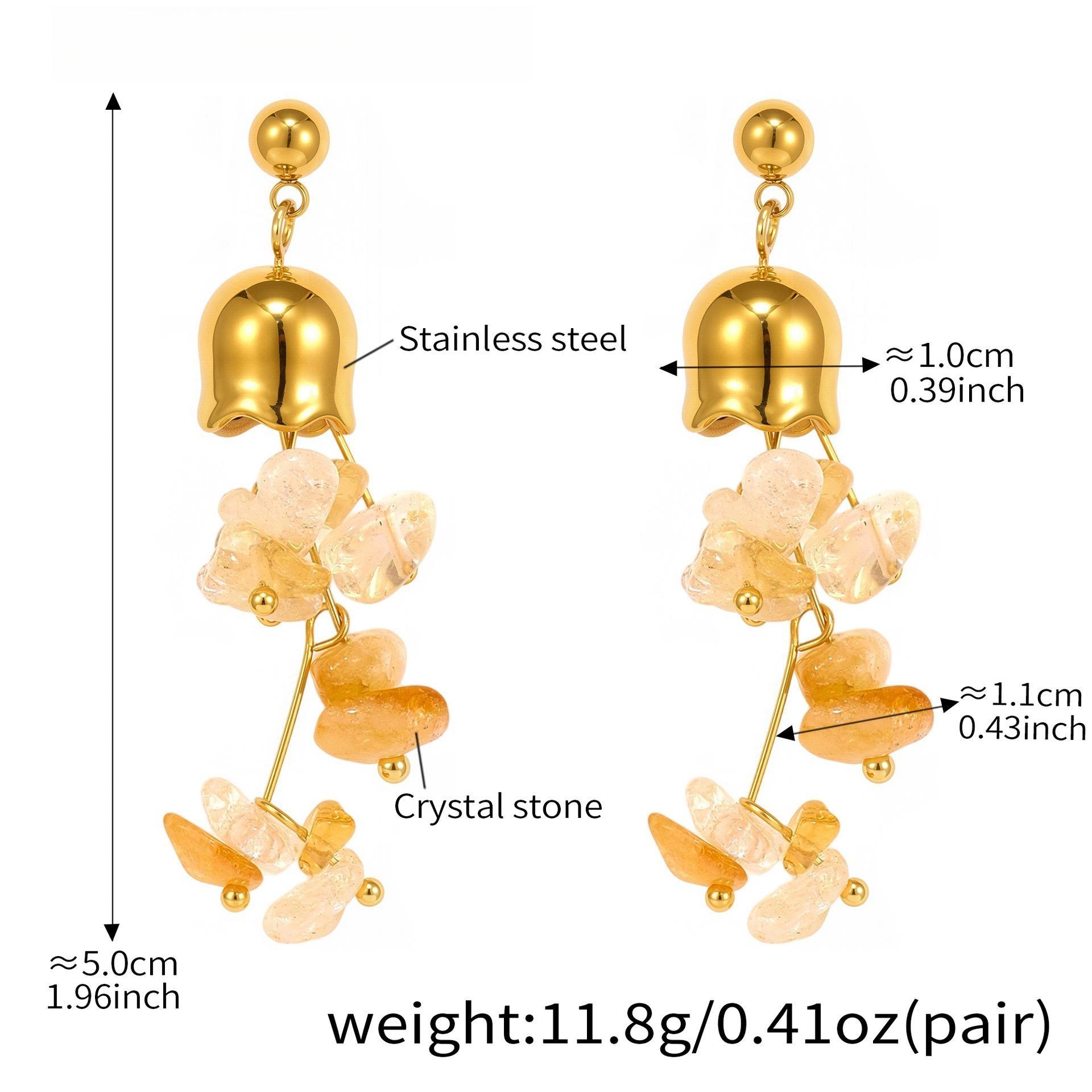 

Fashion Natural Purple Yellow Crystal Tassel Earrings for Women Stainless Steel Arrivals Chic Jewelry Wholesale