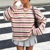 Women's Crew Neck Pullover Loose Fit Long Sleeve Top Striped Pattern Casual Lightweight Sweatshirt for Everyday Wear