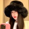 Plush hat female autumn and winter show small face warm ear protection plain face fluffy thickened versatile bucket hat