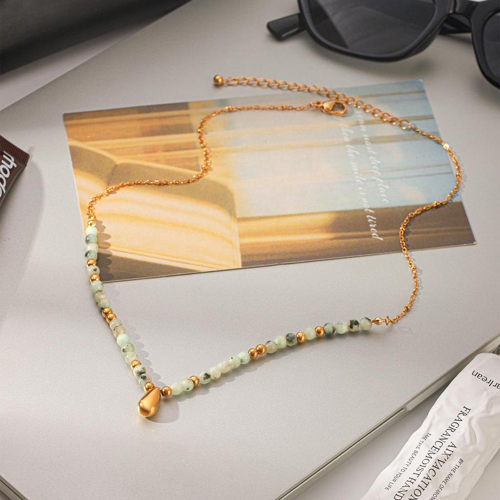 Huang Chao Natural Stone Water Drop Necklace with Stainless Steel Clavicle Chain.