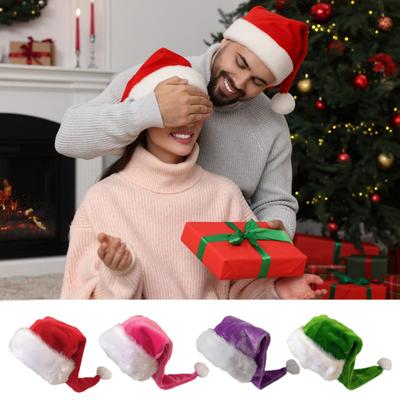 Santa klobouk pro dospělé Unisex sametový komfort Extra tlustý vánoční klobouk Vánoce Nový rok Slavnostní párty Dekorativní sváteční klobouk