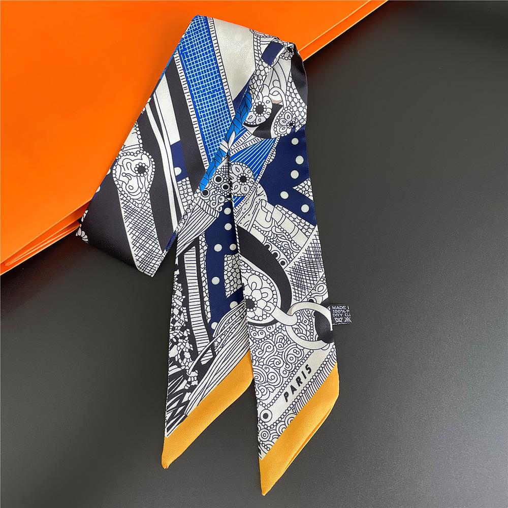 

New Brand Ribbon Design Twill Silk Scarf Luxury Scarf Women Foulard Skinny Bag Scarves Fashion Neckerchief Wrist Headband чёрный