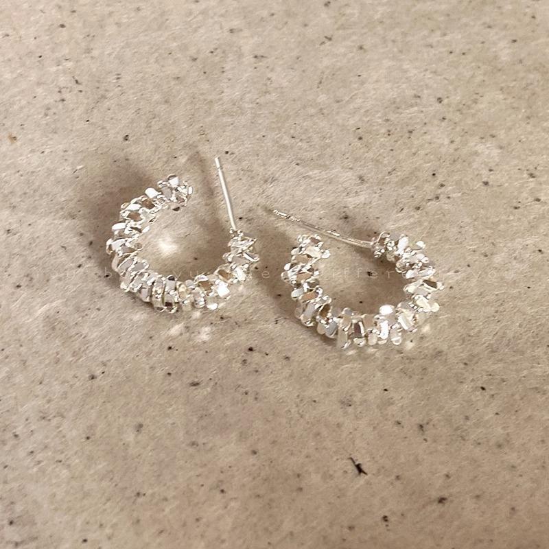 Silver broken silver c-type earrings versatile niche stud earrings, minimal light luxury and exquisite