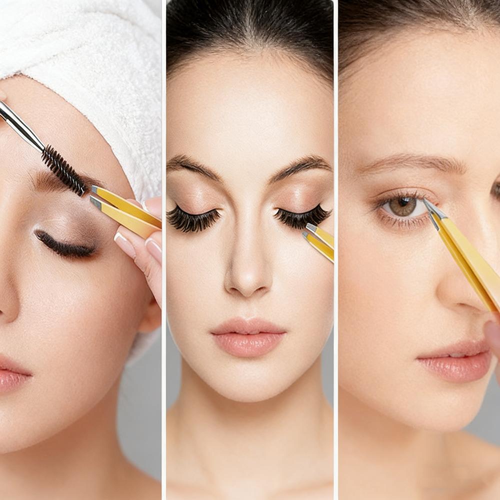 6pcs stainless steel Eyebrow Tweezers Set Professional Makeup Tools for Eyebrow Grooming Eyelash Extension False Eyelashes Clip