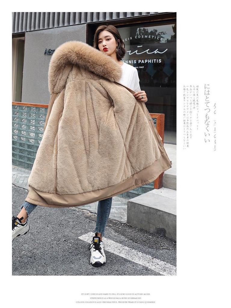 Winter 2025 Women's Slimming Parka: Fashionable Versatile Plus Velvet One-Piece Coat with Thick Faux Fur