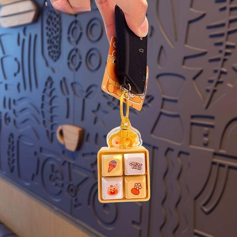 Stress Relief Capybara Lulu Fidget Keychain 4 Buttons Light & Sound Mini Keyboard Bag Charms Kids Squeeze Toy Anime Figure