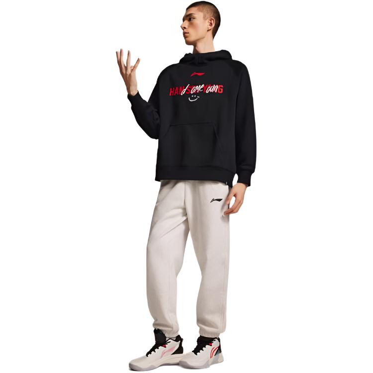 Li Ning Professional Basketball Series Fleece Warm Fashionable Versatile Letter Hoodie Soft Breathable Loose Sweatshirt Men sweatshirt AWDVP79-1