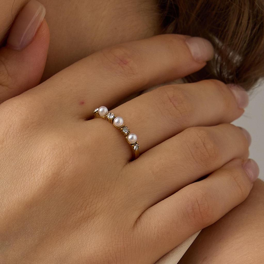 Luxus Zirkon Perlen Edelstahl Ring - High-End Titan Modeschmuck für Damen