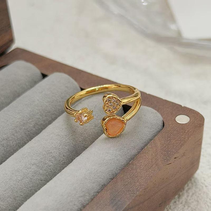 Diamond-Set Retro Light Luxury High-End Medium And Ancient Style Imitation Opal Opening Adjustable Ring Ring