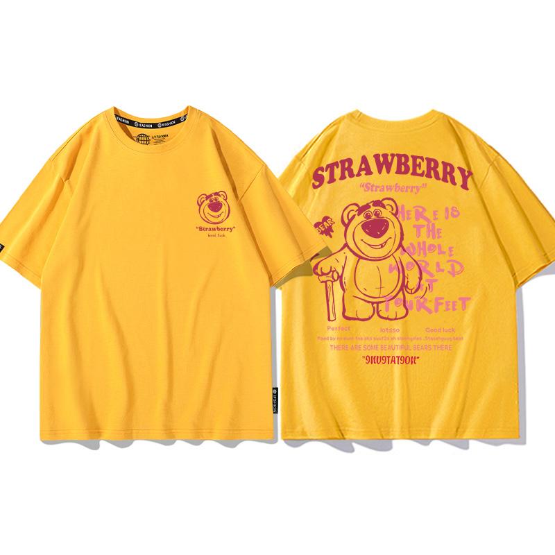 Strawberry Bear Joint TShirt Unisex Loose Fashion Brand Different Pure Cotton Clothes Summer Couples Short Sleeve