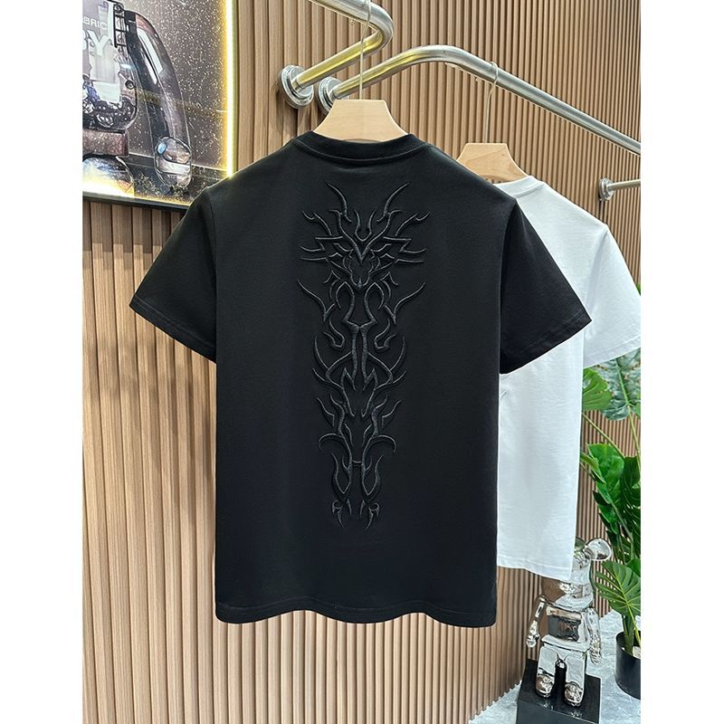 

Летний топ модный вышитый нейтральный короткий с круглым вырезом повседневный хип-хоп плотная текстура хлопок Ins свободная мужская футболка 2XL