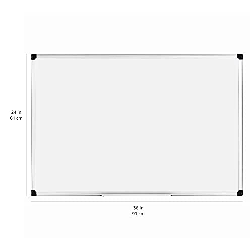 Quadro Branco Magnético Amazon Basic com Marcadores e Ímãs, Moldura de Alumínio, 61 x 91 cm, Prata/Branco