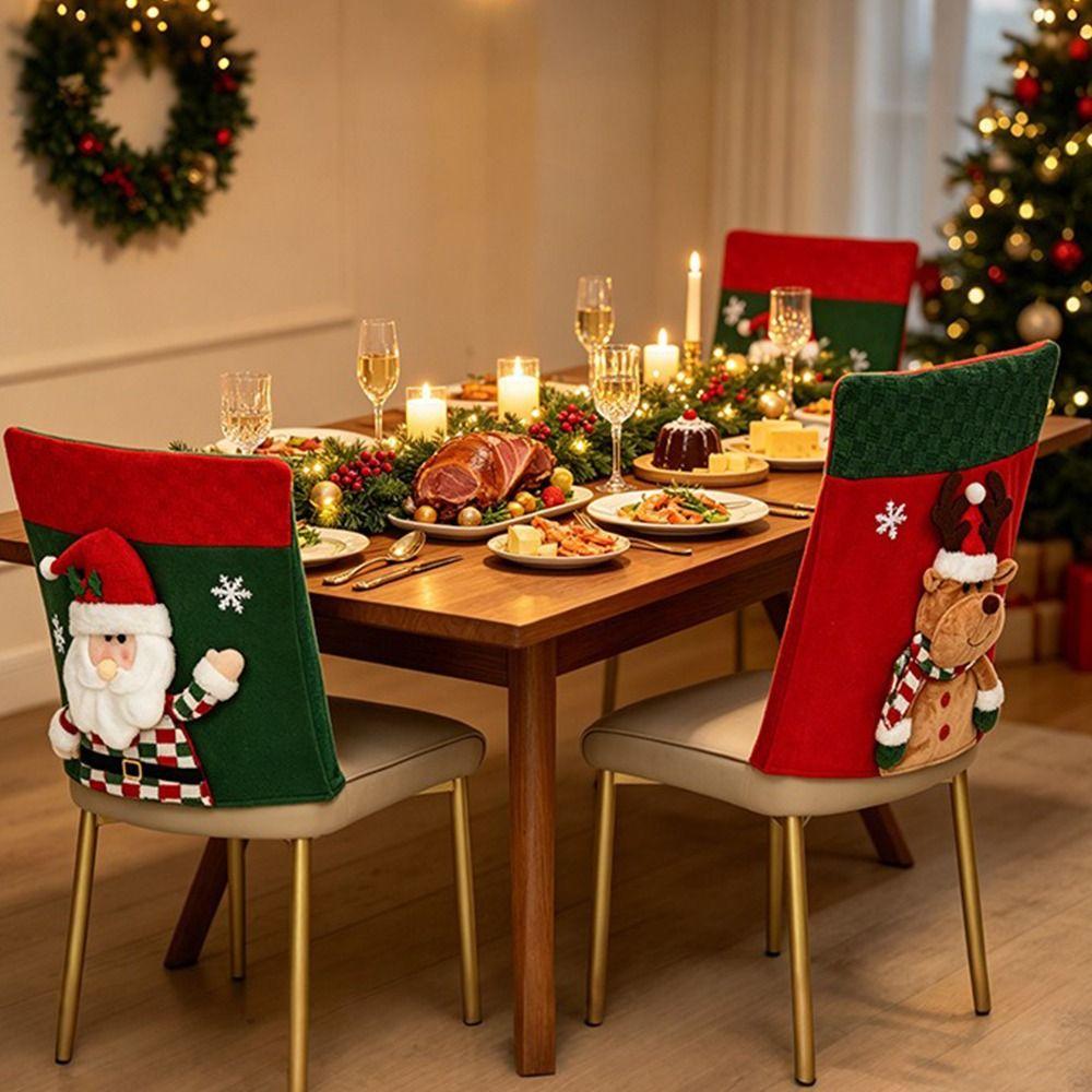 Snowman Christmas Chair Cover Elk Santa Claus Chair Back Cover  Office Banquet