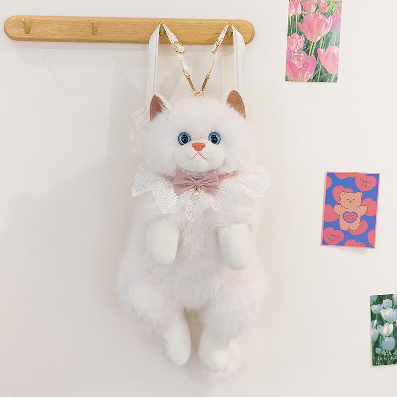 2026 Nowa Torba do Przechowywania Kotów Symulacja Uroczy Futrzany Plecak Męski Prezent Urodzinowy Trójwymiarowy Design Regulowany Pasek na Ramię