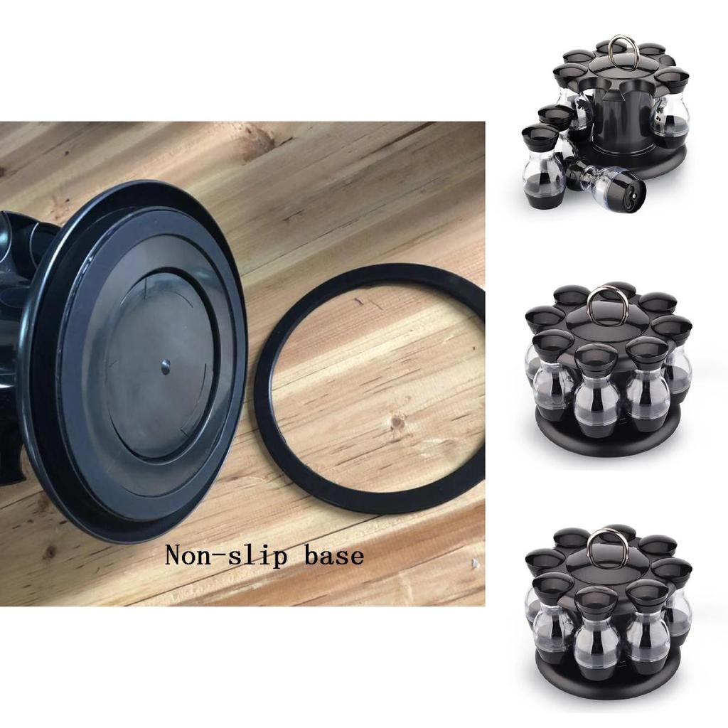 Modern Rotatable Spice Organizer With Black Material For Home Kitchen And Gourmet Cooking